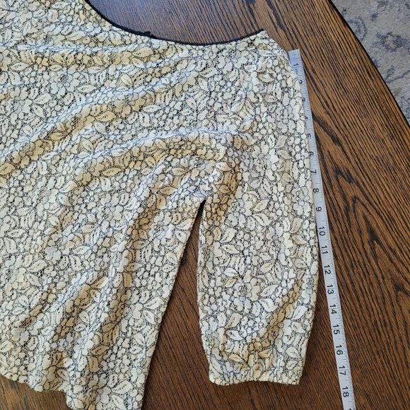 Ann Taylor LOFT Beige Black Lace See-Through Blouse Top Size Women Small Petite - Picture 11 of 13